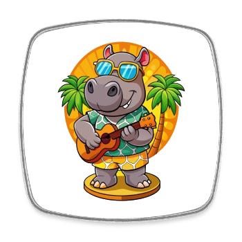 Lustige Nilpferd Cartoon Sommer Strand Sonnenbrille Gitarre - Viereckiger Kühlschrankmagnet - Weiß - Vorne