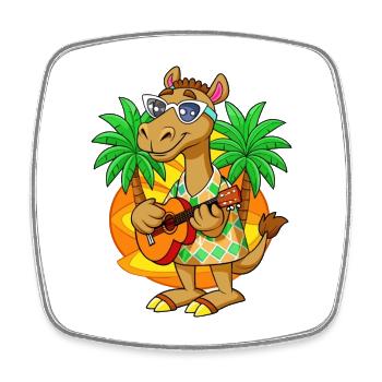 Drôle Camel Dessin animé Plage d’été Lunettes de soleil Guitare - Magnet carré - blanc - Devant