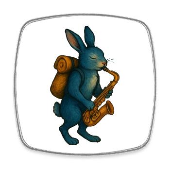 Lapin Bleu avec Saxophone - Magnet carré - blanc - Devant