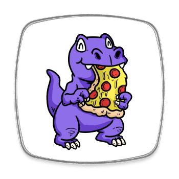Small sweet dino with pizza child snacking baby - Square fridge magnet - white - Front