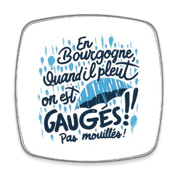 Bourgogne sous la pluie: pas mouillés - Magnet carré - blanc - Devant
