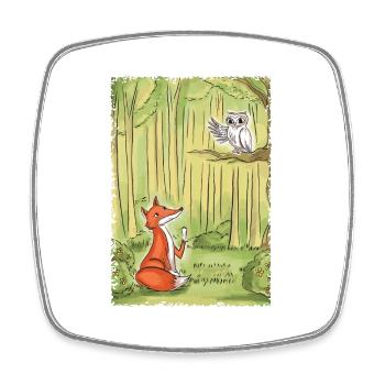 Waldgespräch: Fuchs und Eule - Viereckiger Kühlschrankmagnet - Weiß - Vorne