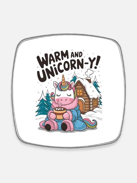 Warm And Unicorn-y! - Square fridge magnet - white