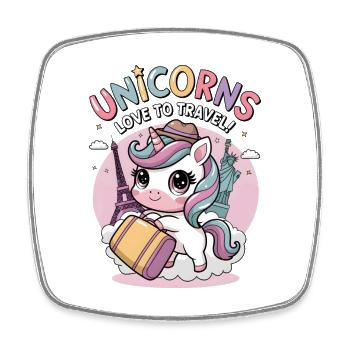 Unicorns Love To Travel! - Square fridge magnet - white - Front