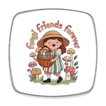 Fungi Friends Forever - Square fridge magnet - white - Front