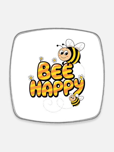 Bee Happy - Square fridge magnet - white