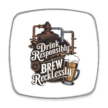 Drink Responsibly, Brew Recklessly - Square fridge magnet - white - Front