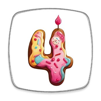 NUMMER 4 KUCHEN SWEET 4. GEBURTSTAG - Viereckiger Kühlschrankmagnet - Weiß - Vorne
