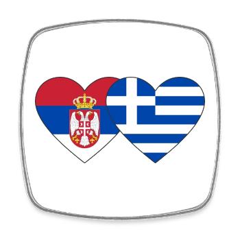 Serbie Grèce Drapeau Coeur - Magnet carré - blanc - Devant