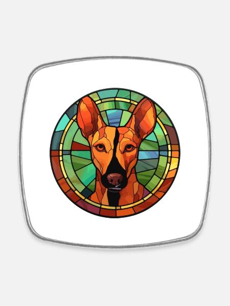 Podenco Ibicenco Hunderasse Buntes Glas Bunt - Viereckiger Kühlschrankmagnet - Weiß