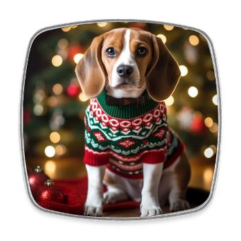 Weihnachtsbeagle im festlichen Strickpullover - Viereckiger Kühlschrankmagnet - Weiß - Vorne