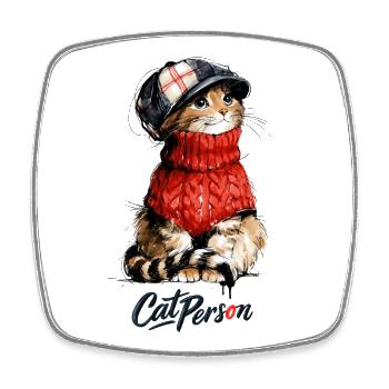 Cat Person Katze mit Mütze und Pullover Geschenk - Viereckiger Kühlschrankmagnet - Weiß - Vorne