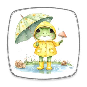 Frosch Regenmantel Regenschirm Aquarell T-Shirt - Viereckiger Kühlschrankmagnet - Weiß - Vorne