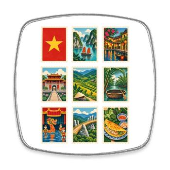 Vietnam Briefmarken - Viereckiger Kühlschrankmagnet - Weiß - Vorne