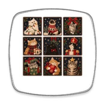 Vintage Christmas Cats Cute Holiday Cat Collage - Viereckiger Kühlschrankmagnet - Weiß - Vorne