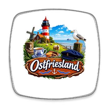 OSTFRIESLAND - Viereckiger Kühlschrankmagnet - Weiß - Vorne