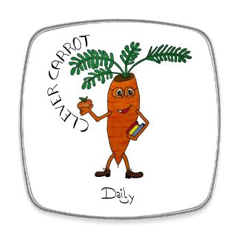 CleverCarrot – schlaue Karotte mit Büchern - Viereckiger Kühlschrankmagnet - Weiß - Vorne