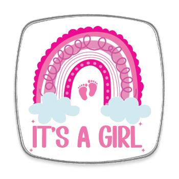 Es ist eine Girl-Regenbogen-Baby-Tiny Feet Geschlechtenenthüllung - Viereckiger Kühlschrankmagnet - Weiß - Vorne