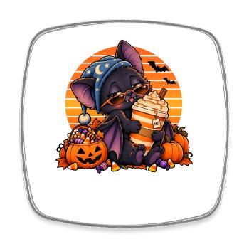 Halloween Fledermaus-Arzt mit Kaffee - Viereckiger Kühlschrankmagnet - Weiß - Vorne