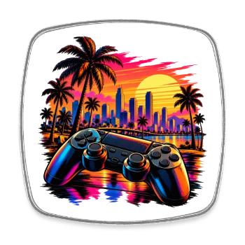 Sonnenuntergang mit Gamecontroller - Gamer Motiv - Viereckiger Kühlschrankmagnet - Weiß - Vorne