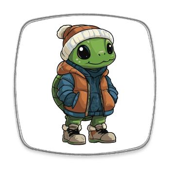 Schildkröte mit Winterjacke und Mütze - Viereckiger Kühlschrankmagnet - Weiß - Vorne