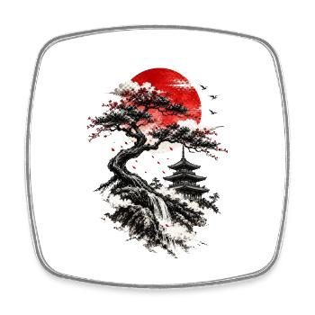 Roter Sonnenaufgang über Bonsai-Wasserfall - Viereckiger Kühlschrankmagnet - Weiß - Vorne