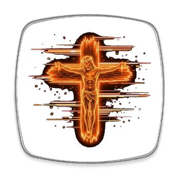Cyber Neon Holzkreuz & Korpus – Mystisches Gothic  - Viereckiger Kühlschrankmagnet - Weiß - Vorne