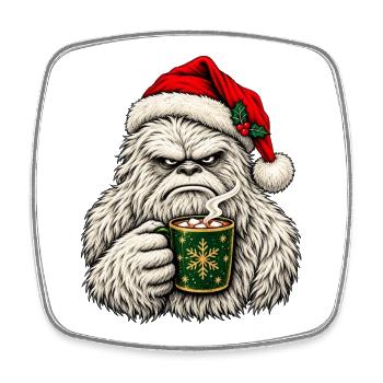 Gemütlicher Winter-Yeti mit Kakao - Viereckiger Kühlschrankmagnet - Weiß - Vorne
