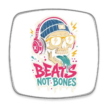 Totenkopf mit Kopfhörern – Beats Not Bones - Viereckiger Kühlschrankmagnet - Weiß - Vorne