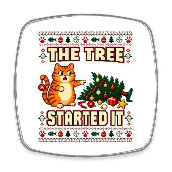 Weihnachten Katze Tannenbaum Chaos - Viereckiger Kühlschrankmagnet - Weiß - Vorne