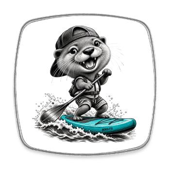 Standup-Otter Surfing - Viereckiger Kühlschrankmagnet - Weiß - Vorne