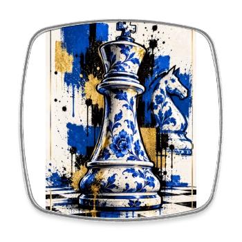 Schachfigur im Porzellan Design - Geschenk Schach - Viereckiger Kühlschrankmagnet - Weiß - Vorne