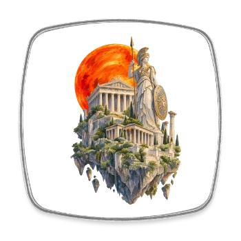 Roter Mond in Athen | Aquarellmalerei Stil - Viereckiger Kühlschrankmagnet - Weiß - Vorne