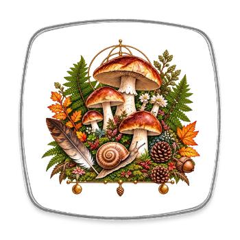 Herbstpilz-Szene mit Farnen und Zapfen - Viereckiger Kühlschrankmagnet - Weiß - Vorne