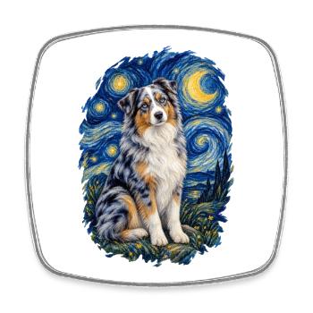 Australian Shepherd Sternennacht – Aussie Lover - Viereckiger Kühlschrankmagnet - Weiß - Vorne