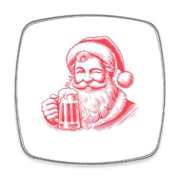 Weihnachtsmann Hält Einen Bierkrug, Weihnachtsspaß - Viereckiger Kühlschrankmagnet - Weiß - Vorne