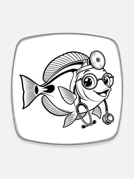 Doktorfisch mit Stethoskop - Viereckiger Kühlschrankmagnet - Weiß