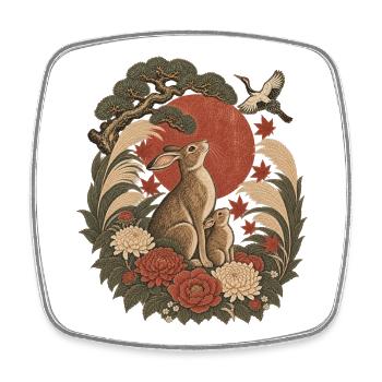 Japanische Hasefamilie & Red Sun – Vintage Wildtiere - Viereckiger Kühlschrankmagnet - Weiß - Vorne