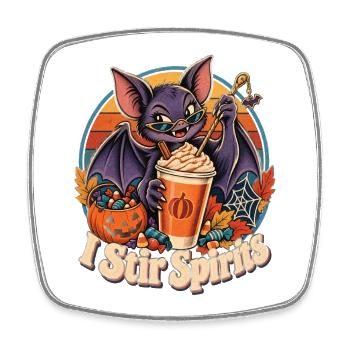 Halloween-Fledermaus-Barkeeper I Stir Spirits - Viereckiger Kühlschrankmagnet - Weiß - Vorne