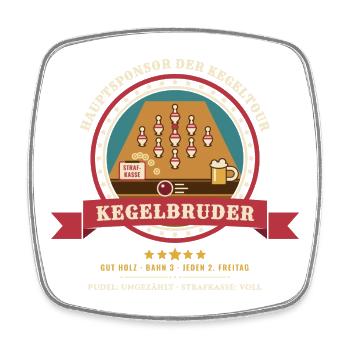 Kegelbruder – Pudel Kegelclub Kegeltour Wappen - Viereckiger Kühlschrankmagnet - Weiß - Vorne