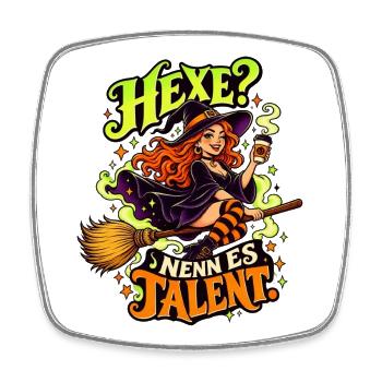 Hexe Talent: Kaffeewitch auf Besen - Viereckiger Kühlschrankmagnet - Weiß - Vorne