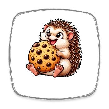 Igel mit Keks Süßigkeit Nachtisch Cartoon - Viereckiger Kühlschrankmagnet - Weiß - Vorne