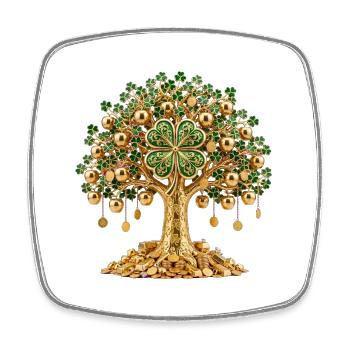 Goldener Kleeblattbaum - Viereckiger Kühlschrankmagnet - Weiß - Vorne