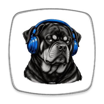 Blauer Kopfhörer-Bulldog - Viereckiger Kühlschrankmagnet - Weiß - Vorne