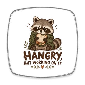 Hangry Waschbär mit Sandwich - Viereckiger Kühlschrankmagnet - Weiß - Vorne
