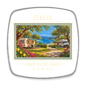 Italien Manerba del Garda Camping Vintage Marke - Viereckiger Kühlschrankmagnet - Weiß - Vorne