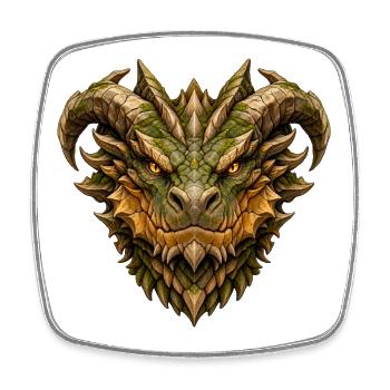 Steindrache – Mächtiger Drachenkopf aus Fels - Viereckiger Kühlschrankmagnet - Weiß - Vorne