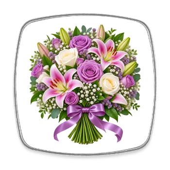 Pastellrosenlilienstrauß mit Lavendel - Viereckiger Kühlschrankmagnet - Weiß - Vorne