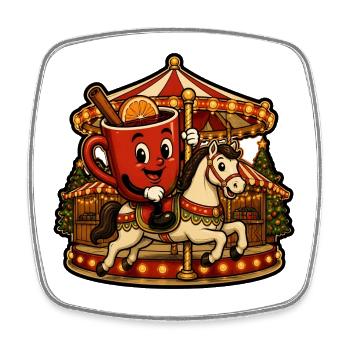 Glühwein Tasse Karussell Pferd Retro Comic T-Shirt - Viereckiger Kühlschrankmagnet - Weiß - Vorne