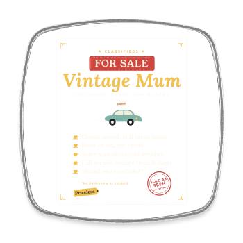 Vintage-Mama zum Verkauf lustiges Mama-Geschenk-T-Shirt - Viereckiger Kühlschrankmagnet - Weiß - Vorne